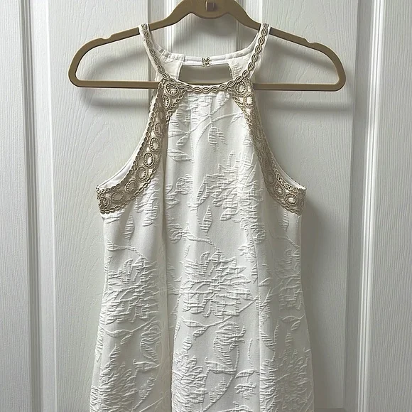 Lilly Pulitzer | Dresses | Lily Pulitzer Size 6 White Halter Shift Dress  With Gold Appliqu | Poshmark